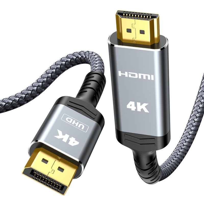 Highwings 4K DisplayPort to HDMI, 3.3ft Uni-Directional DP (Source) to HDMI (Display) 1.4 Cable, 4K@30Hz, 2K@60Hz, 1080P Full HD, Braided Cord for Dell, NVIDIA, AMD, Monitor, Projector (Grey) - Image 1